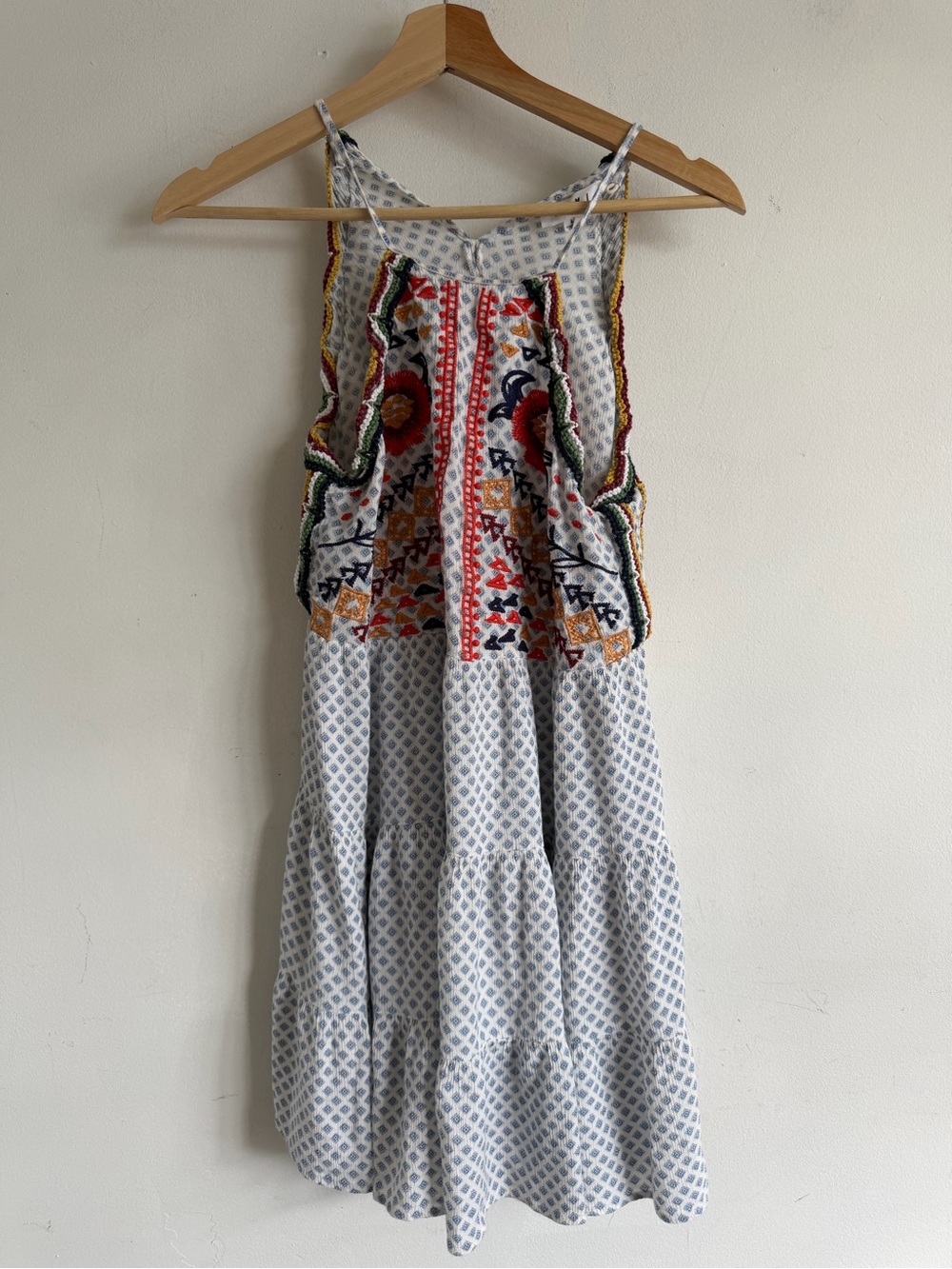 THML White Midi Dress with Multicolor Embroidered Bodice